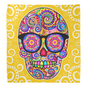 Sugar Skull Bandana -Hipster Skull Wearing Glasses