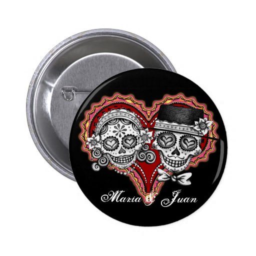 Sugar Skull Buttons - Customize with your names!