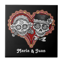 Sugar Skull Couple Novios Ceramic Tile - Customize tiles