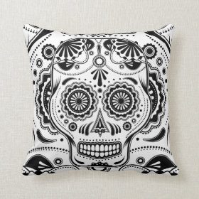 Sugar Skull Day of the Dead Art Black White pillow