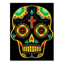 sugar skull, tattoo, skull, full color, vintage, mexican, cool, art, pop, postcard, hipster, day of the dead, hip, indie, urban, funny, bro, fantasy, street, religion, sugar, d&#237;a de los muertos, original, Postkort med brugerdefineret grafisk design