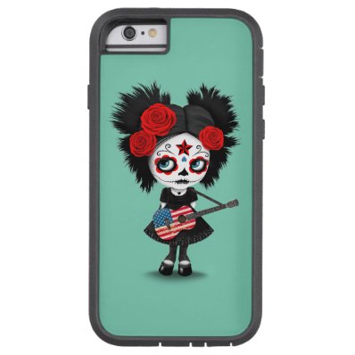 Sugar Skull Girl Playing American Flag Guitar Tough Xtreme iPhone 6 Case