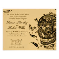 Sugar Skull Muertes on Gold Metallic Paper Personalized Invitation