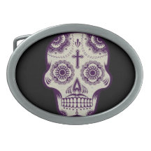 Sugar skull oval belt buckle