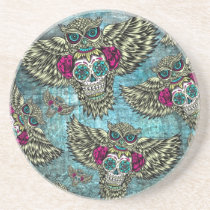 Sugar skull owl pattern in blue pink and yellow. coasters