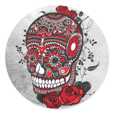 Sugar Skull Tattoo Design Mexican Illustration Round Sticker by jfarrell12