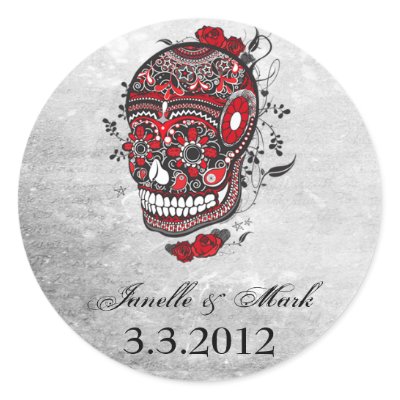 Sugar Skull Tattoo Illustrated Save the Date Round Stickers by jfarrell12