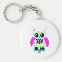 Sugar Skull White Multi Pink Owl Keychains