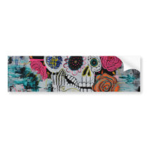 Sugar Skull with Roses Bumper Sticker