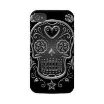 Sugar Skull with Roses, dark Iphone 4 Tough Case