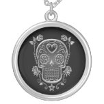 Sugar Skull with Roses, dark Custom Necklace