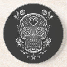 Sugar Skull with Roses, dark Drink Coasters