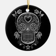 Sugar Skull with Roses, dark Christmas Tree Ornaments