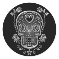 Sugar Skull with Roses, dark Sticker
