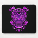 Sugar Skull with Roses, purple Mousepads