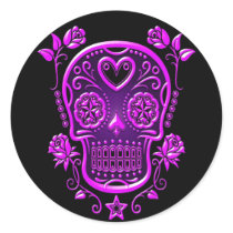 Sugar Skull with Roses, purple Stickers