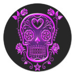 Sugar Skull with Roses, purple stickers