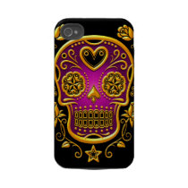 Sugar Skull with Roses, yellow and purple Tough Iphone 4 Covers
