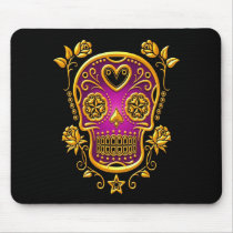 Sugar Skull with Roses, yellow and purple Mouse Pad