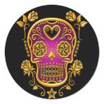 Sugar Skull with Roses, yellow and purple stickers
