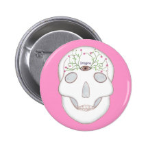 Sugar Skull with Third Eye and Flower Buds Buttons