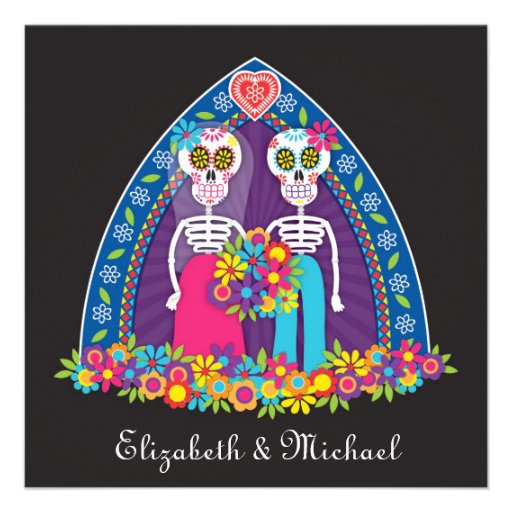 Sugar Skulls and Flowers Wedding Invitation