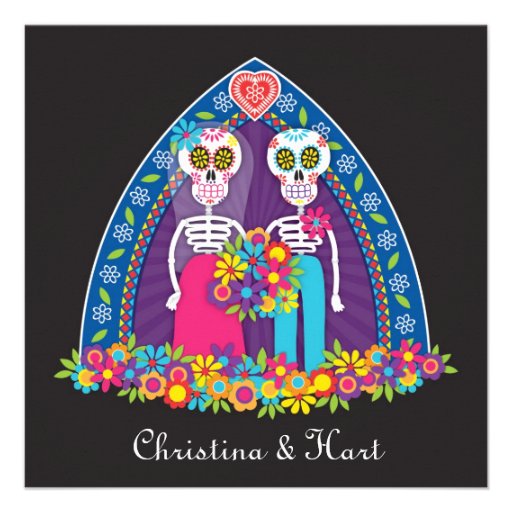 Sugar Skulls and Flowers Wedding Invitation
