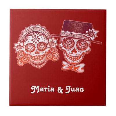 Sugar Skulls Day of the Dead Novios Ceramic Tile