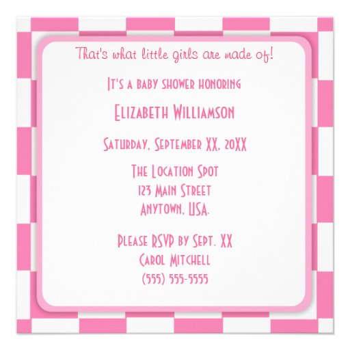 Sugar & Spice Pink Checkers and Cookie Baby Shower Personalized Invitations