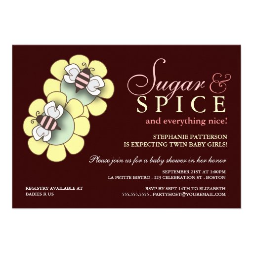 Sugar & Spice Twin Girl Baby Shower Invitation