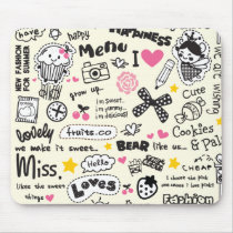 Sugary Sweet Girly Cartoon Sketches. mousepads