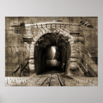 dark, mystical, wall, face, railway, surrealistic, phantasmagoric, metaphorical, railroad, tunnel, suicidal, thoughts, forest, light, stairs, steps, ladders, philosophical, mania, tendencies, parasuicide, suicide, mental, illness, dangerous, disorder, surrealism, Poster with custom graphic design