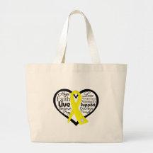 Suicide Prevention Heart Ribbon Collage Canvas Bags