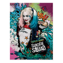 suicide squad, task force x, harley quinn, good night bat, comic, graffiti, tattoo, clouds, ooze, stars, Postcard with custom graphic design