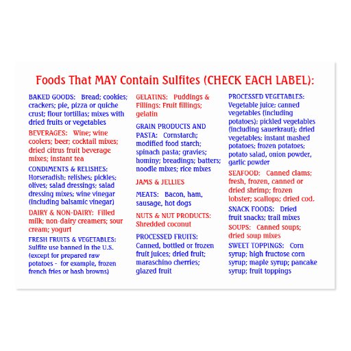 Sulfite-Free Shopper's Guide - Chubby Card Business Cards (back side)