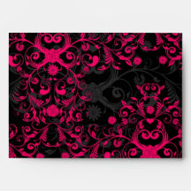 Sultry Flaming Pink and Black Floral Damask Envelope