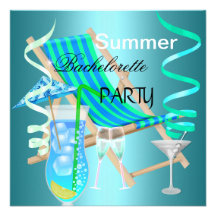 Summer Bachelorette Party Teal Blue Cool Drinks Custom Invitation