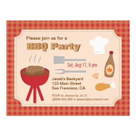 Summer Backyard bbq party, plaid pattern Personalized Announcement