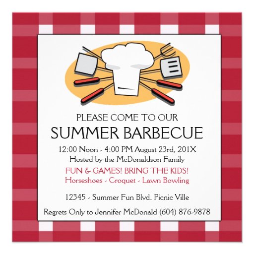 Summer Barbecue Gingham Tablecloth Picnic Invite