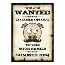 Summer BBQ Mustache Pig Wanted Invitations