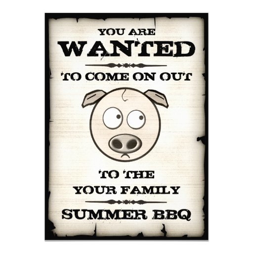 Summer BBQ Wanted Invitations (front side)