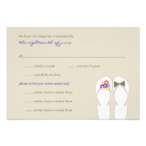 Summer Beach Purple Flower Flip Flops Wedding RSVP Invites