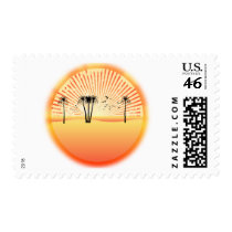 Summer Beach Scene: Vector Drawing postage by spiritswitchboard Summer Beach Scene: Vector Drawing postage
