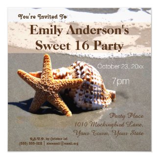 Summer Beach Starfish Seashell Sweet 16 Birthday