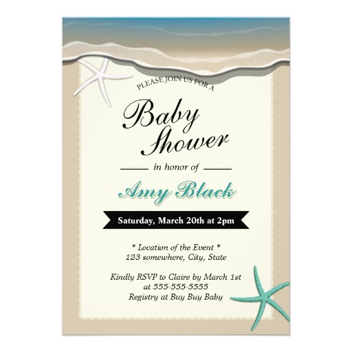 Summer Beach Theme Starfish Baby Shower Invitation (front side)