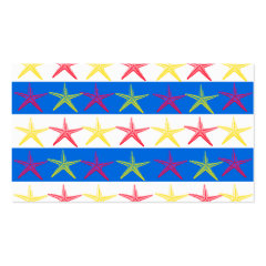 Summer Beach Theme Starfish Blue Striped Pattern Business Card Template