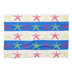 Summer Beach Theme Starfish Blue Striped Pattern Hand Towel
