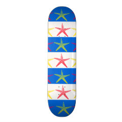 Summer Beach Theme Starfish Blue Striped Pattern Skate Decks
