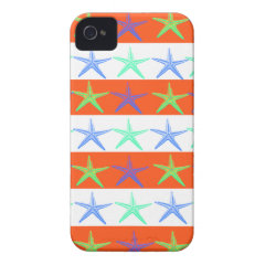 Summer Beach Theme Starfish on Orange Stripes iPhone 4 Cases