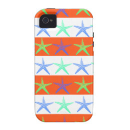 Summer Beach Theme Starfish on Orange Stripes iPhone 4 Cases